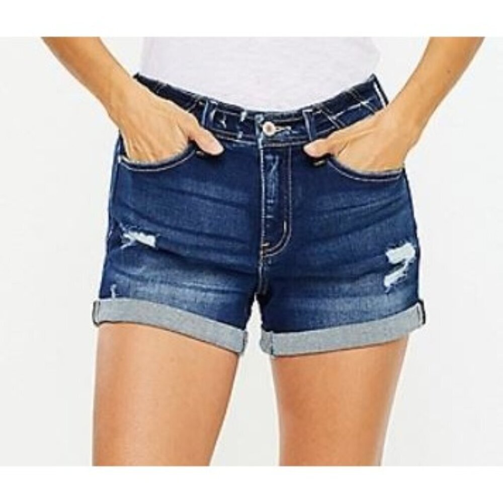 KanCan Dark Mid Rise Rolled Hem Denim Shorts Women Size 28 NWT Summer Stretchy